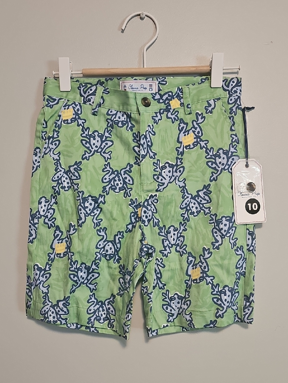 Classic Prep Light Green Frog-Print Kid’s Shorts